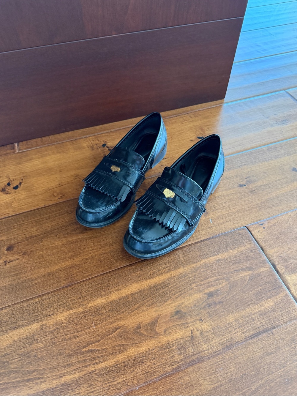 Zara Black Fringe Loafers with Gold Accent